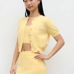 Yellow Knit Cardigan and Skirt Set